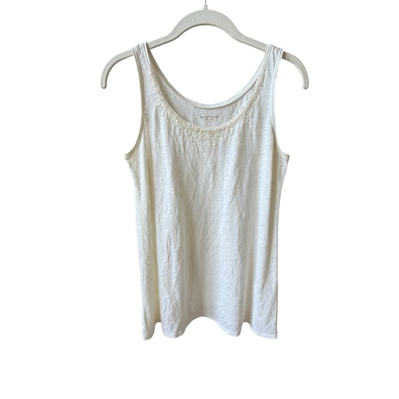 Eileen Fisher Tops - Eileen Fisher Cream Embellished Linen Tank Top